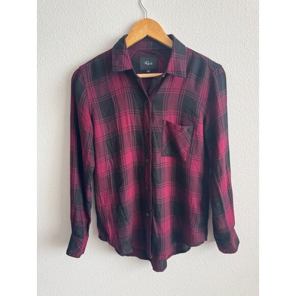 Rails Tops - Rails black and cranberry plaid button up